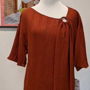 ZARA BURNT ORANGE DRAPED ASYMMETRIC BLOUSE